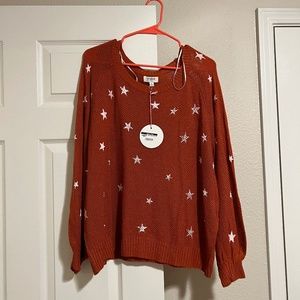 Umgee Star Sweater Size Medium - Rust Red/Orange